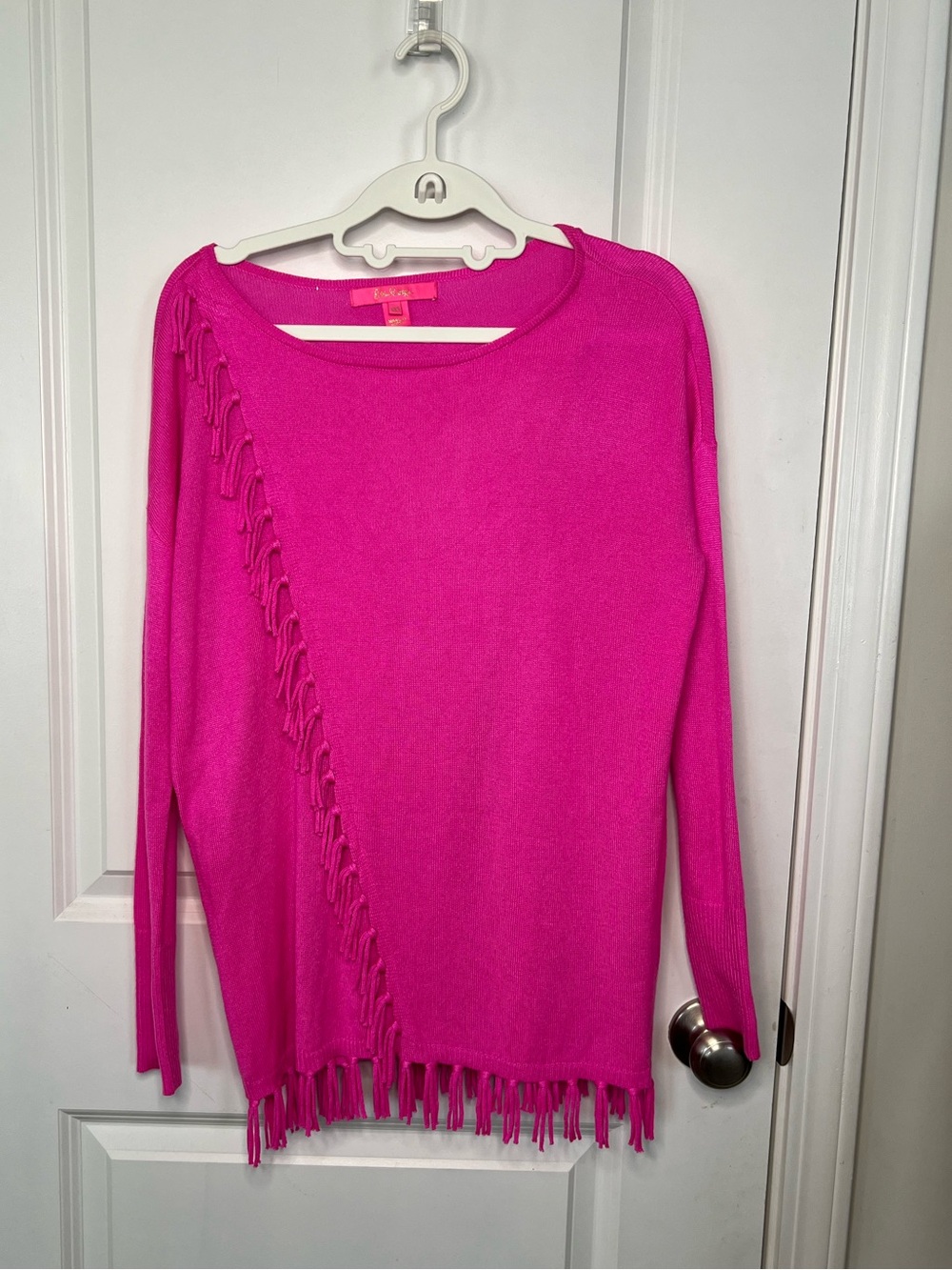 Lilly Pulitzer Emberly Sweater Mandevilla Pink Acrylic Fringe Top XXS